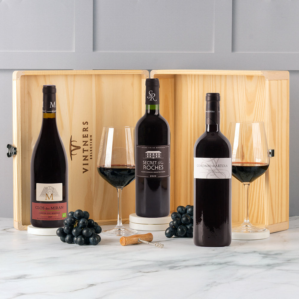 Sommelier Classic Reds Trio in Wood Case