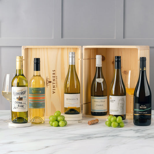 White Six Bottle in a Wood Case