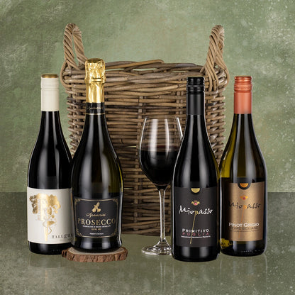 Four Wines in a Wicker Hamper