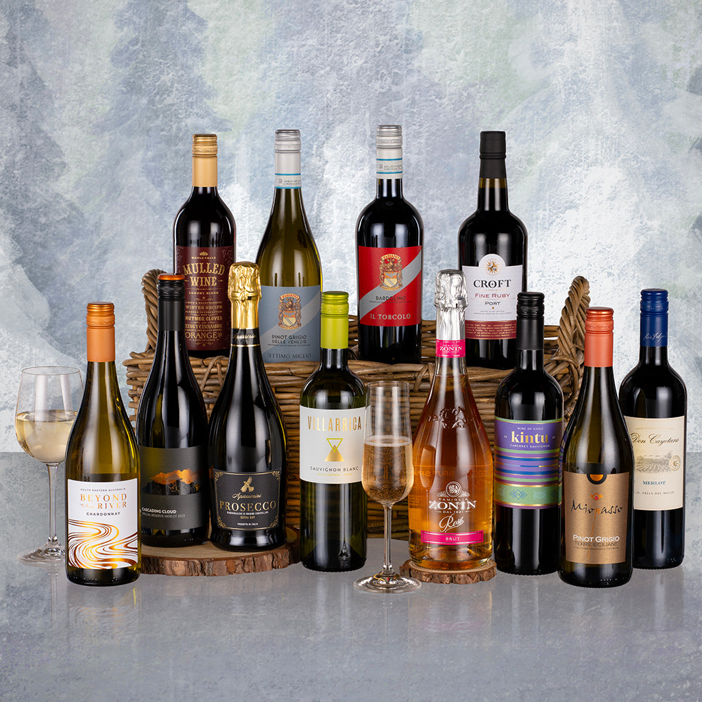 Twelve Wines in a Wicker Hamper